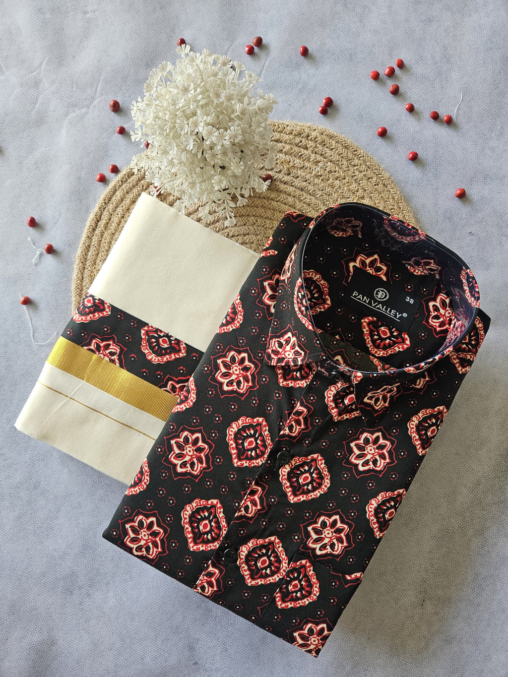 Premium Ajrakh Shirt & Double Mundu Combo