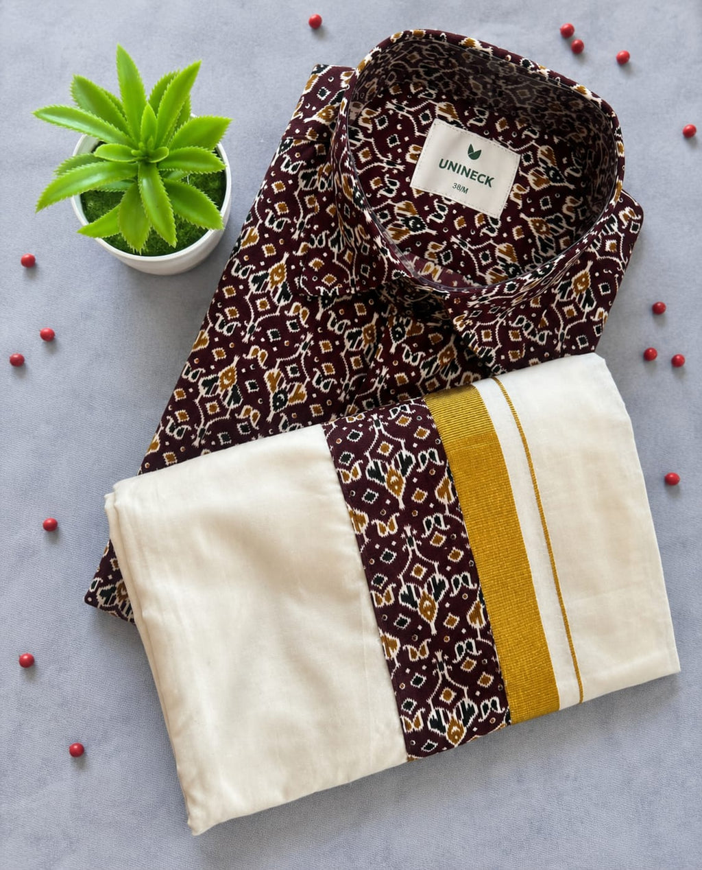 Premium Ajrakh Shirt & Double Mundu Combo