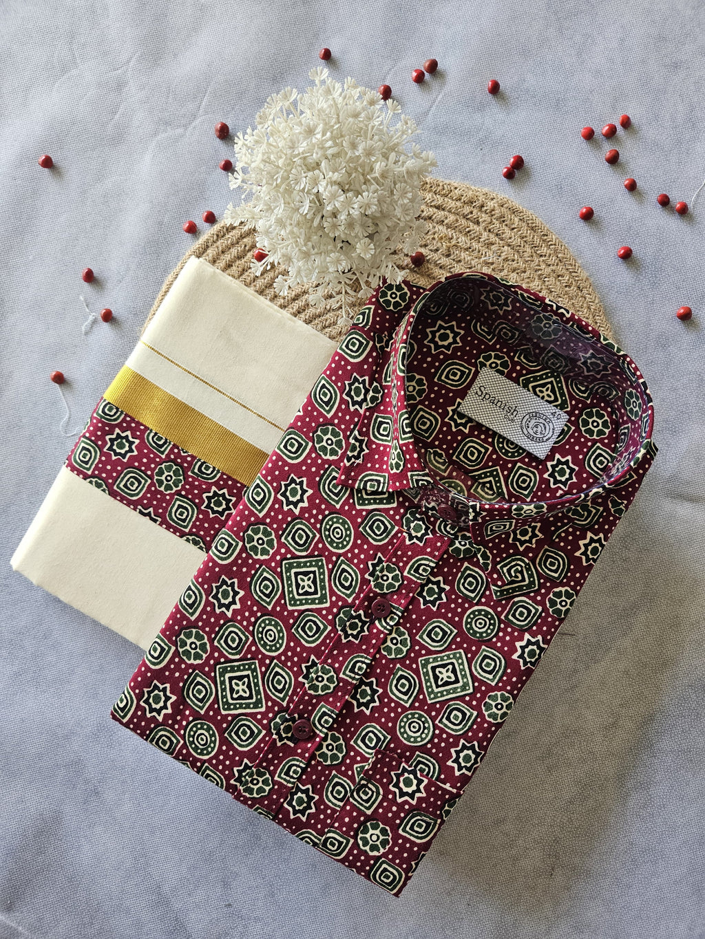 Premium Ajrakh Shirt & Double Mundu Combo