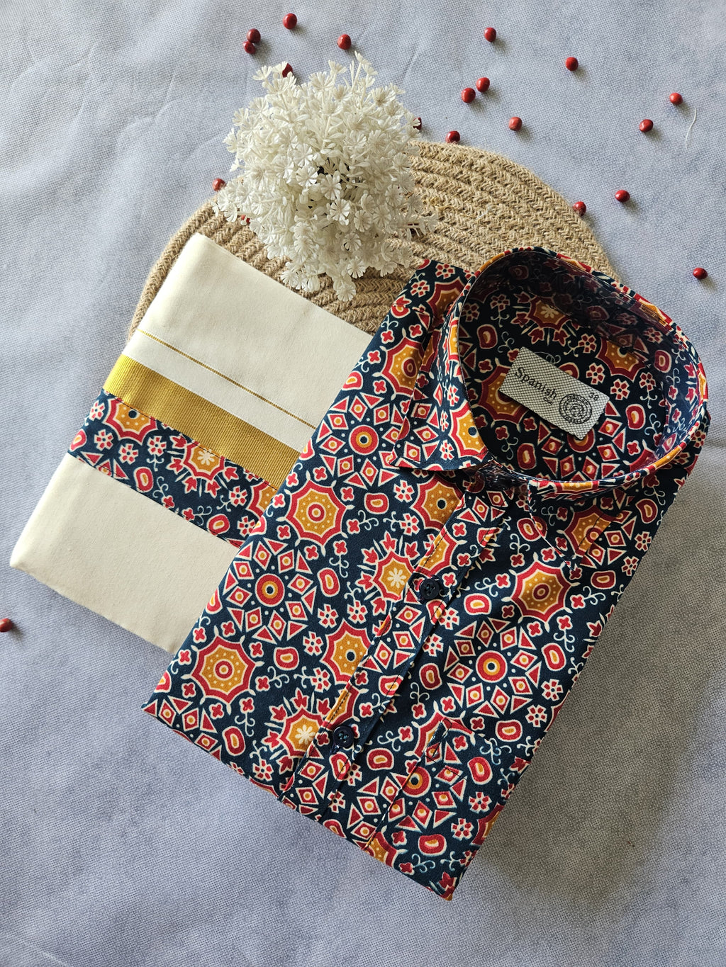 Premium Ajrakh Shirt & Double Mundu Combo