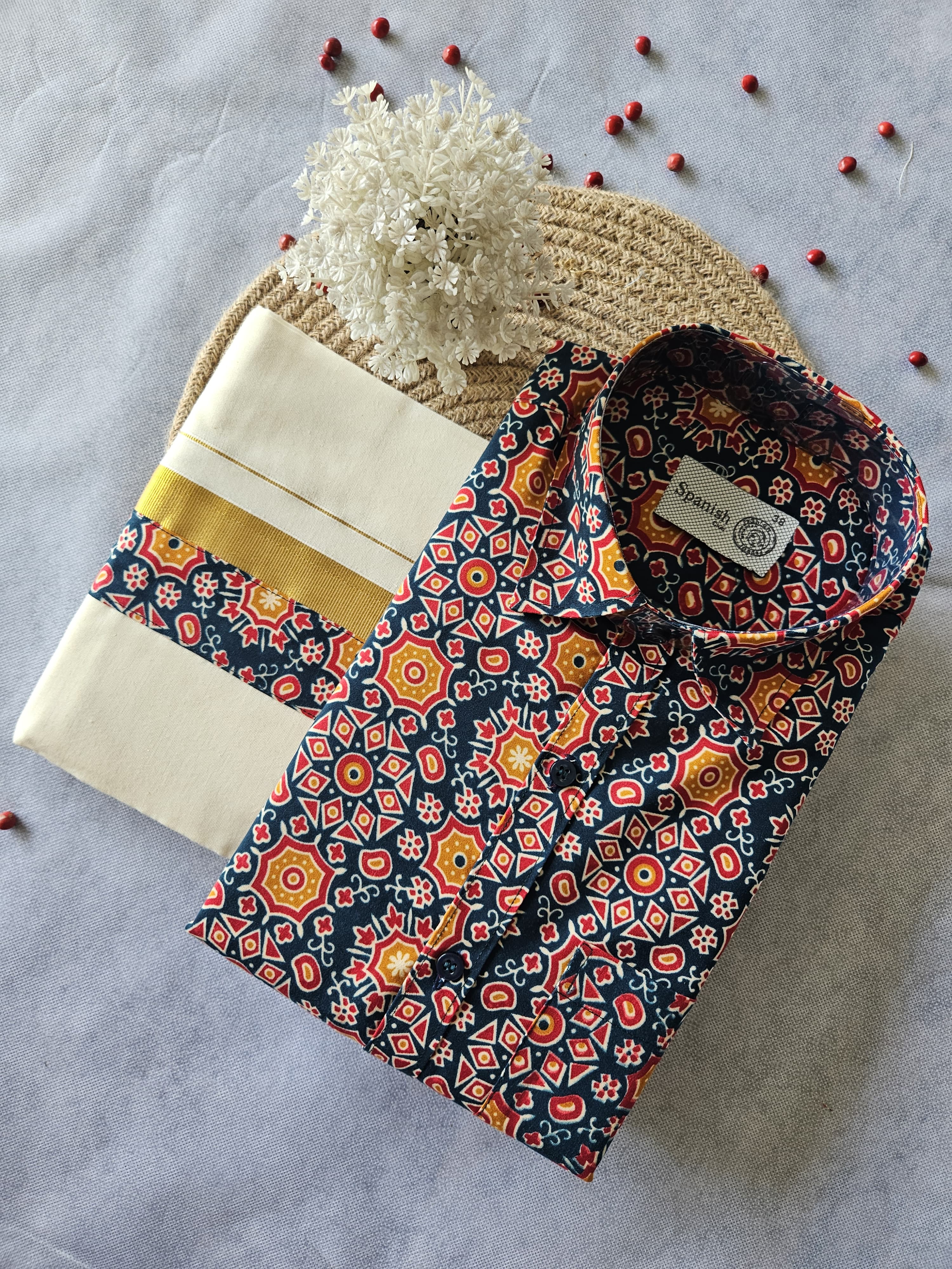 Premium Ajrakh Shirt & Double Mundu Combo