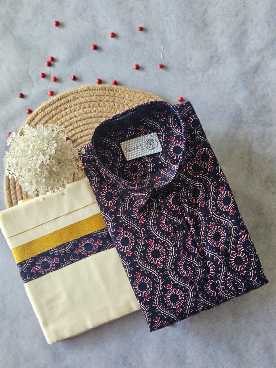 Premium Ajrakh Shirt & Double Mundu Combo