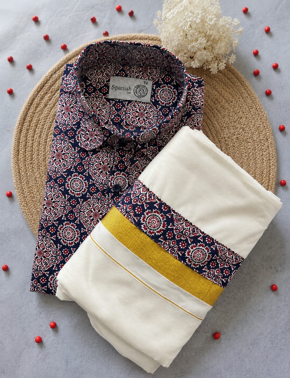 Premium Ajrakh Shirt & Double Mundu Combo