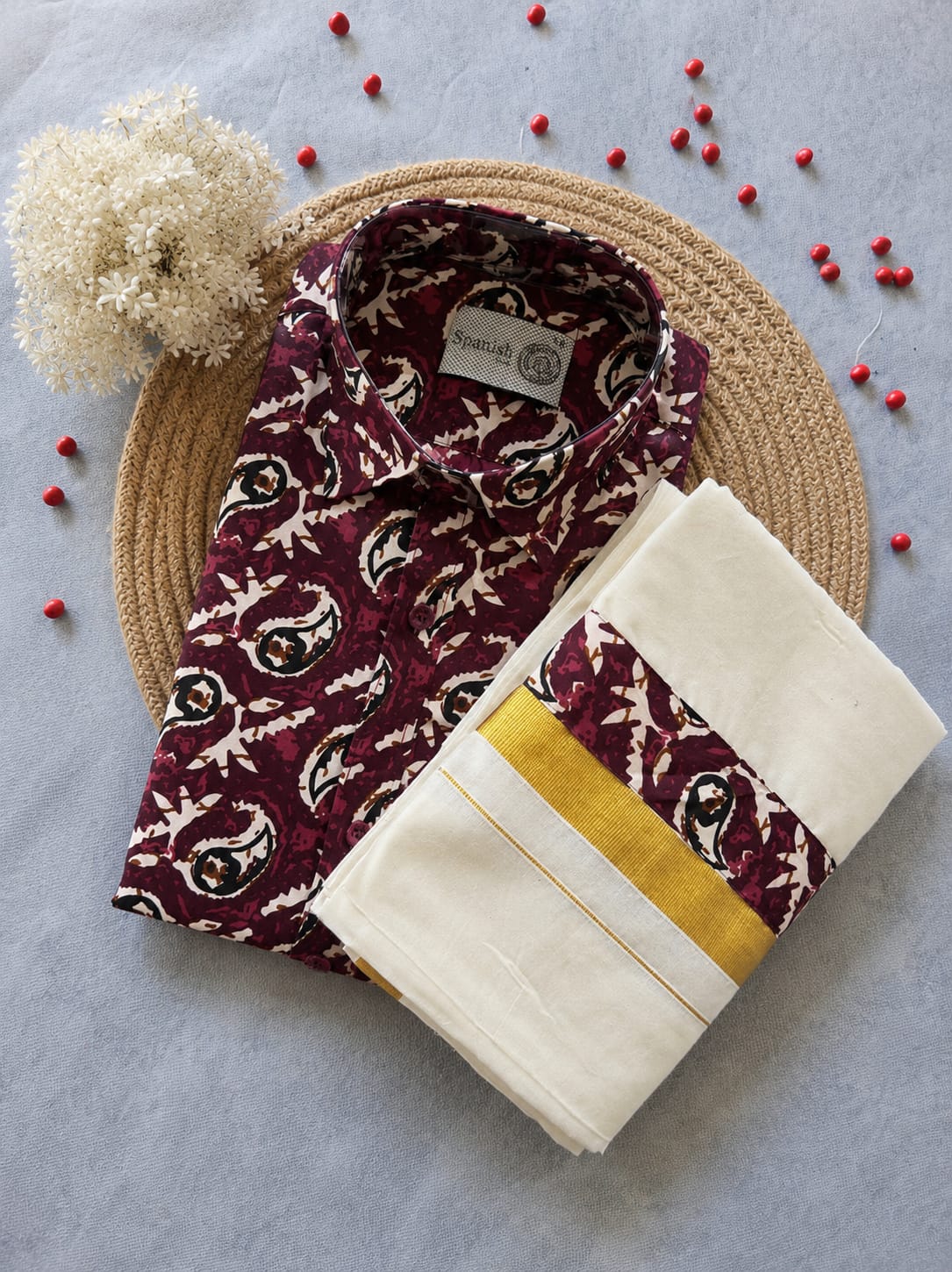 Premium Ajrakh Shirt & Double Mundu Combo