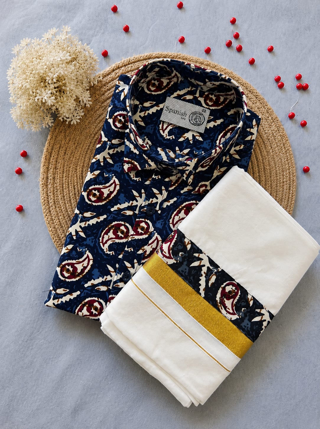 Premium Ajrakh Shirt & Double Mundu Combo