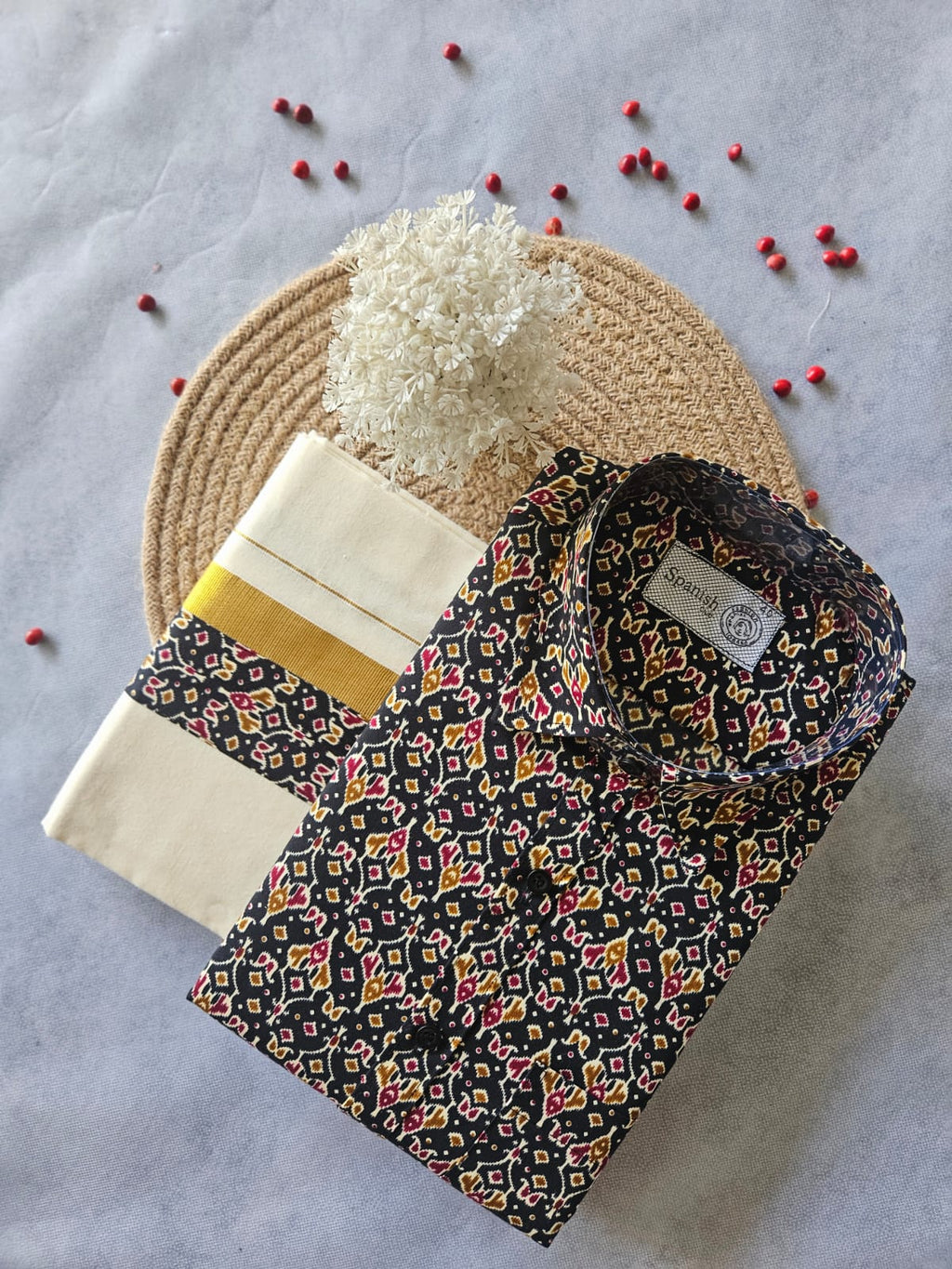 Premium Ajrakh Shirt & Double Mundu Combo