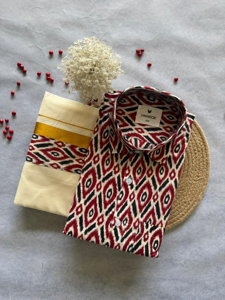 Premium Ajrakh Shirt & Double Mundu Combo