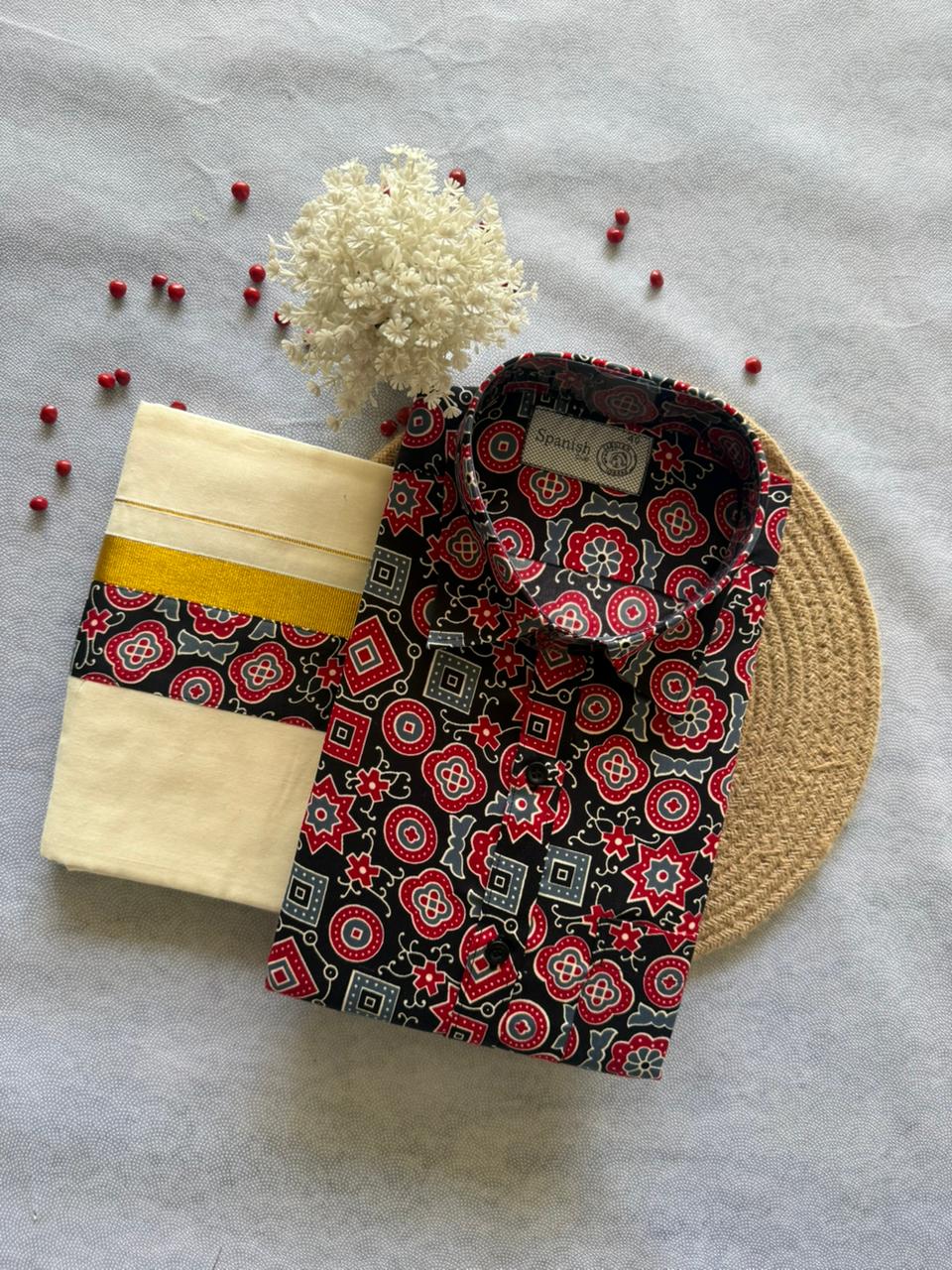 Premium Ajrakh Shirt & Double Mundu Combo