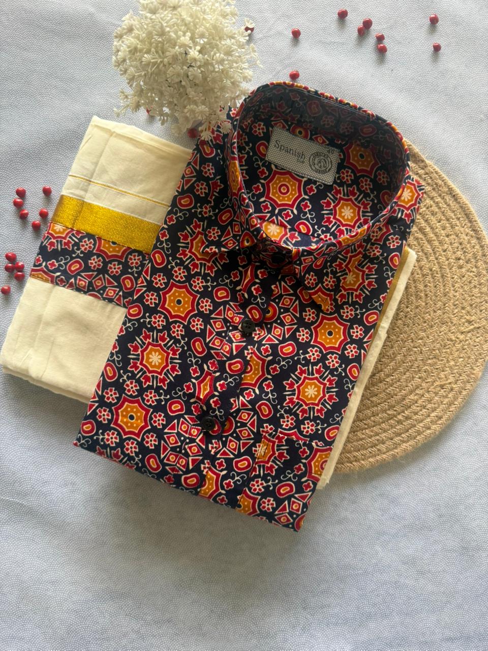 Premium Ajrakh Shirt & Double Mundu Combo