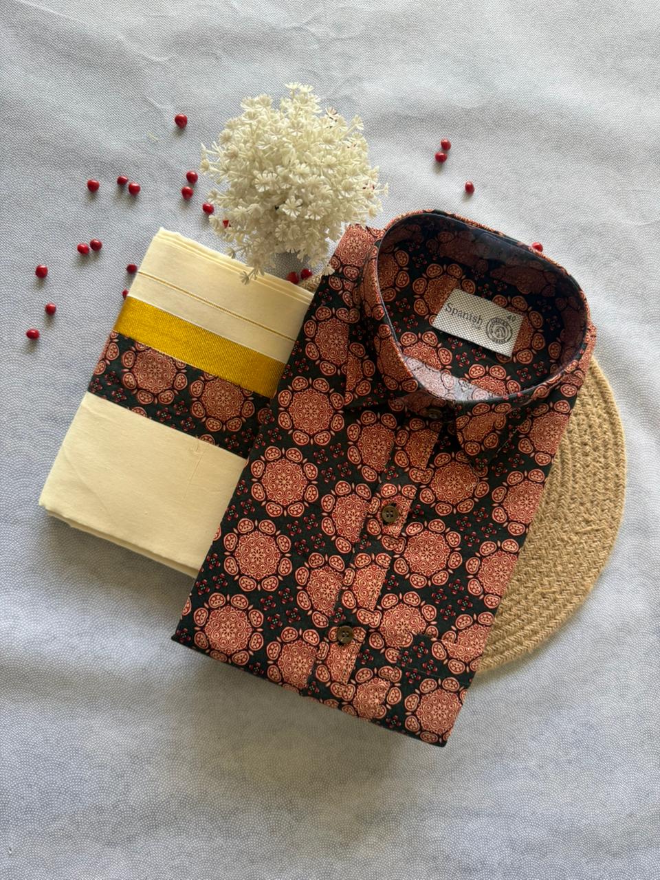 Premium Ajrakh Shirt & Double Mundu Combo