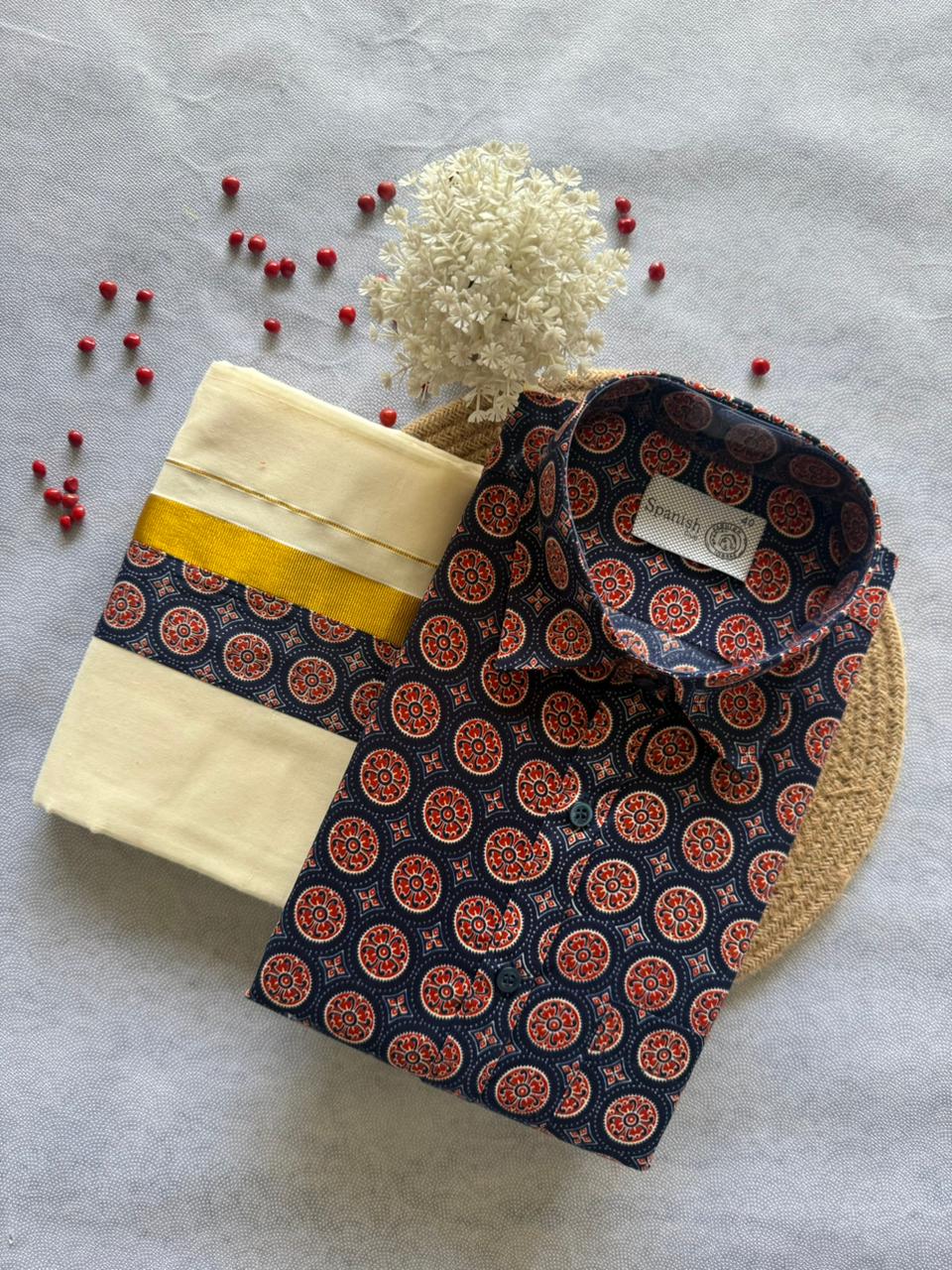 Premium Ajrakh Shirt & Double Mundu Combo