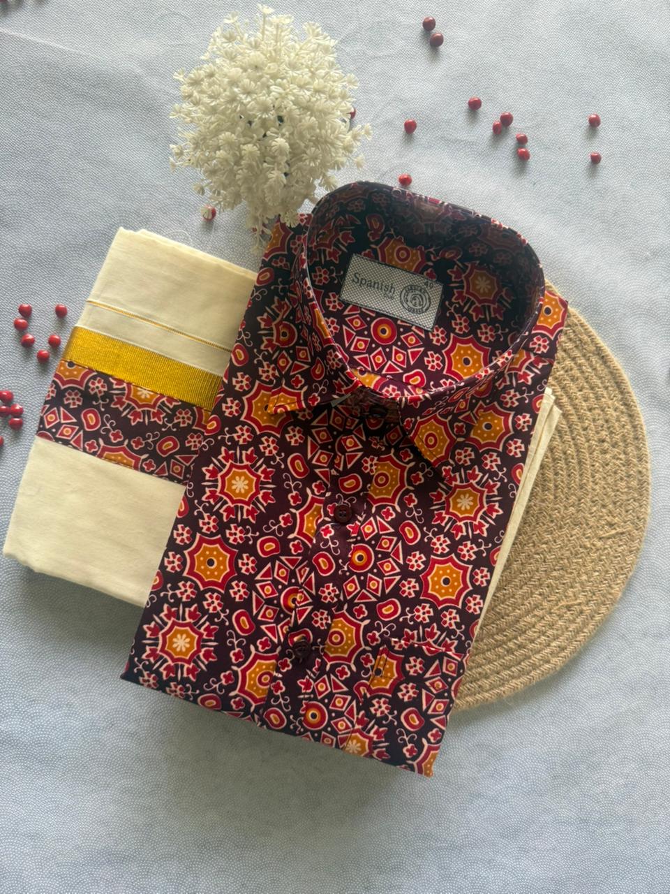 Premium Ajrakh Shirt & Double Mundu Combo