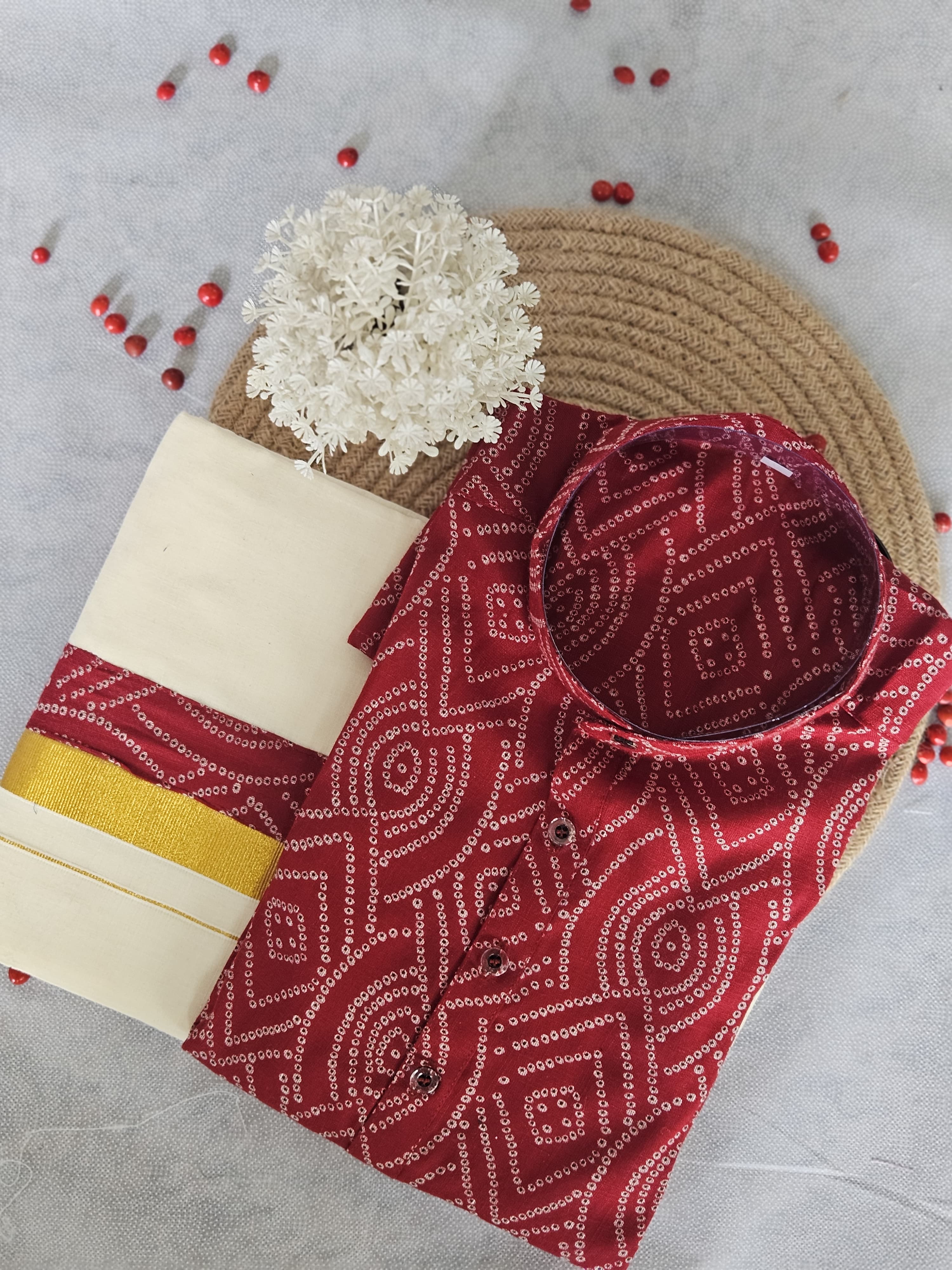 Onam Short Kurta & Double Mundu Combo
