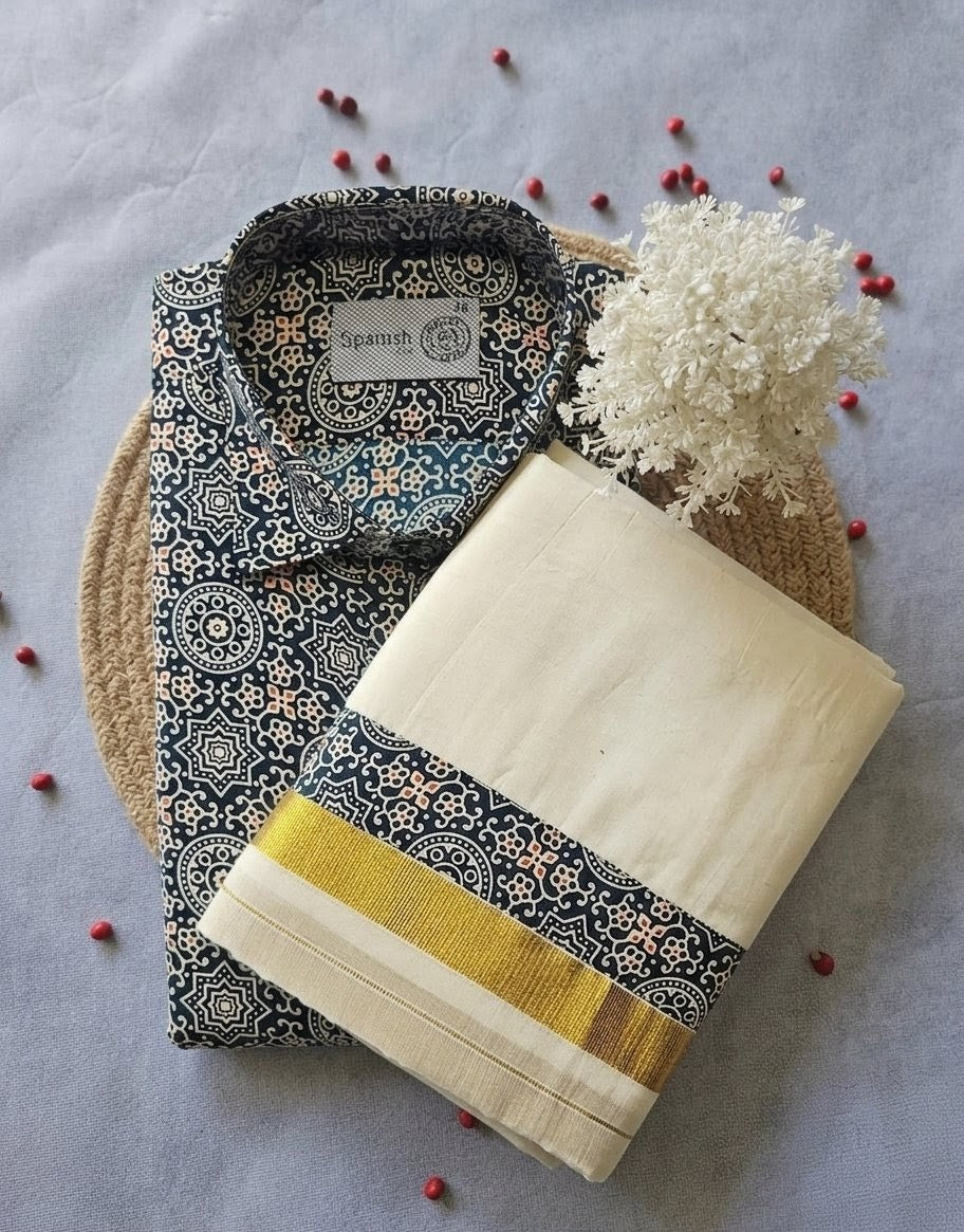 Premium Ajrakh Shirt & Double Mundu Combo