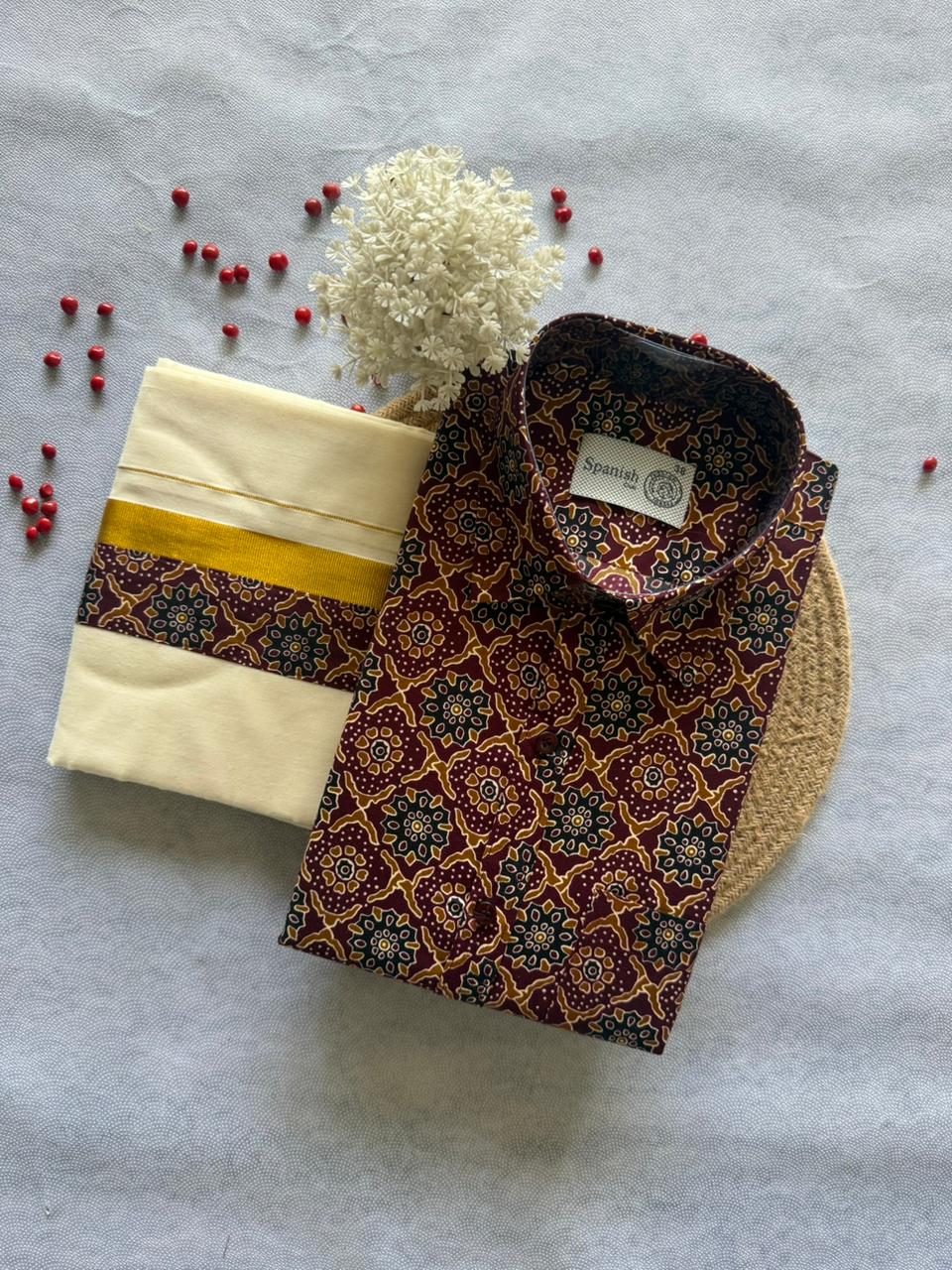 Premium Ajrakh Shirt & Double Mundu Combo