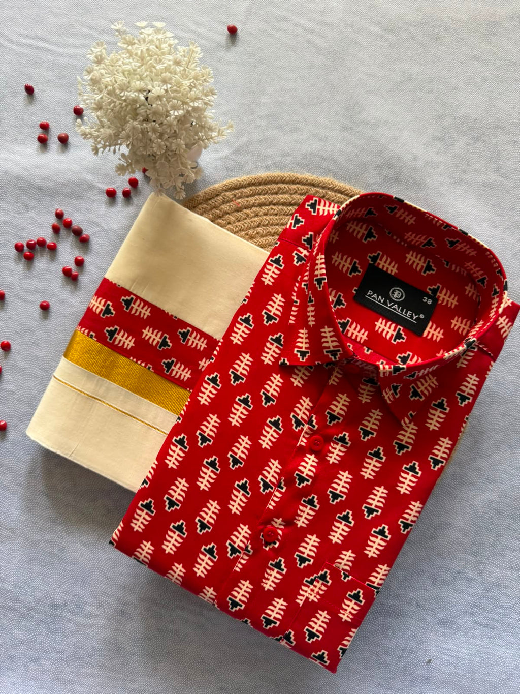 Premium Ajrakh Shirt & Double Mundu Combo