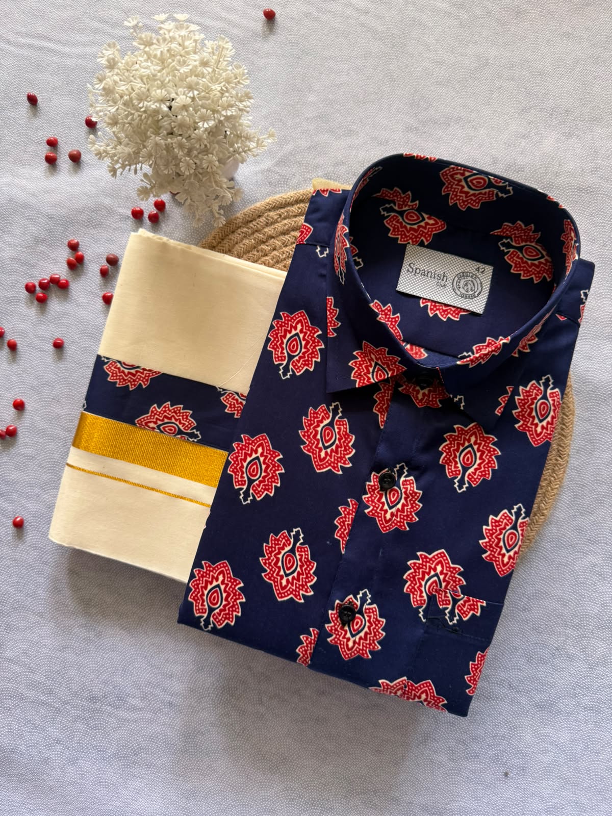 Premium Ajrakh Shirt & Double Mundu Combo