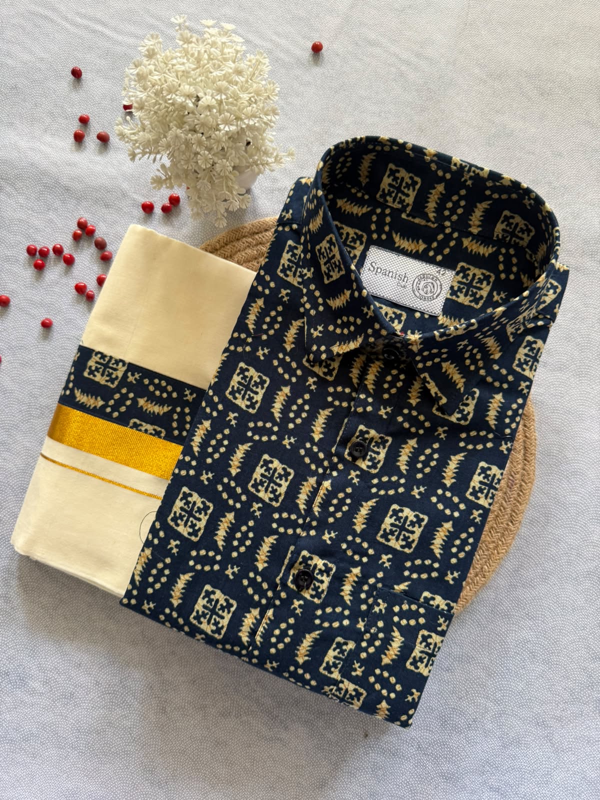 Premium Ajrakh Shirt & Double Mundu Combo