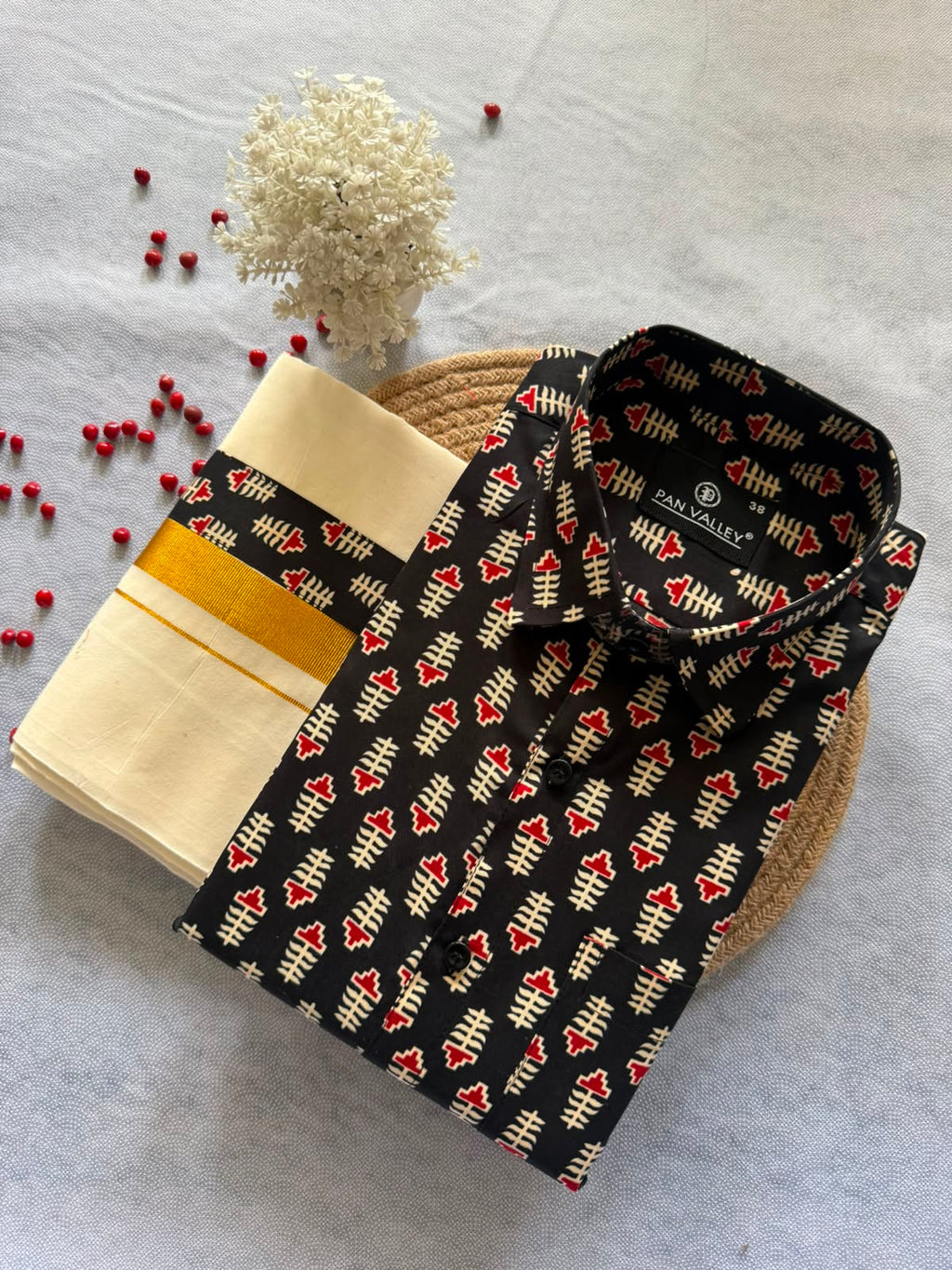 Premium Ajrakh Shirt & Double Mundu Combo
