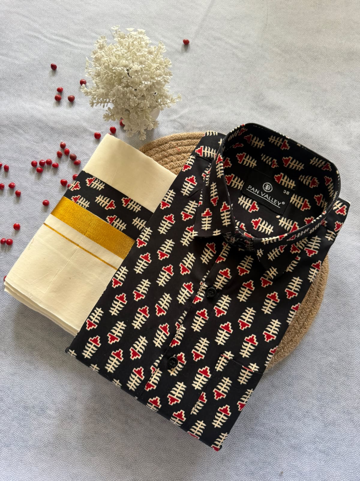 Premium Ajrakh Shirt & Double Mundu Combo