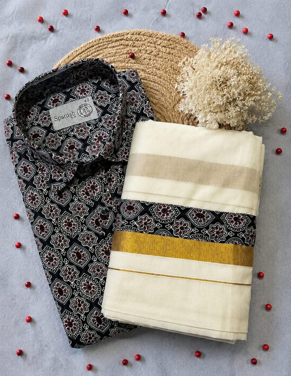Premium Ajrakh Shirt & Double Mundu Combo